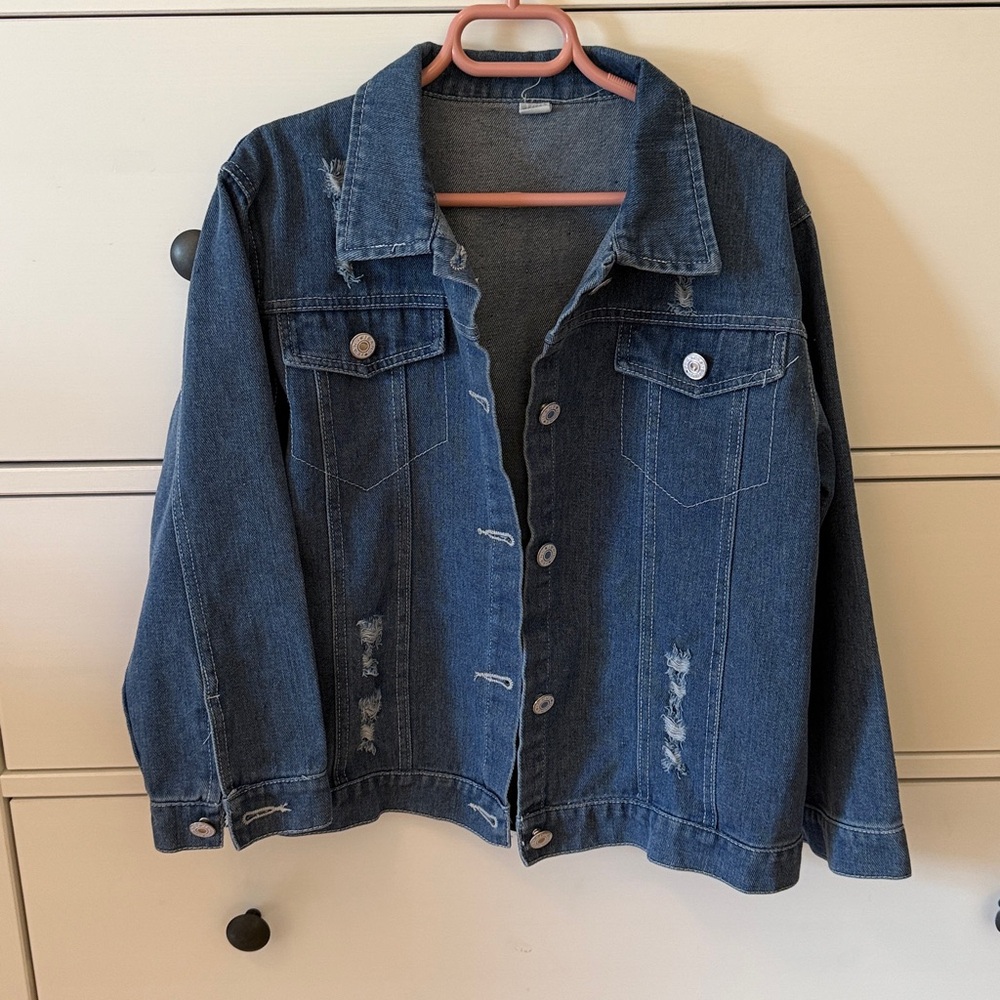 Kids Blue Denim Jean Jacket featuring unicorn design on back. Size 8-10